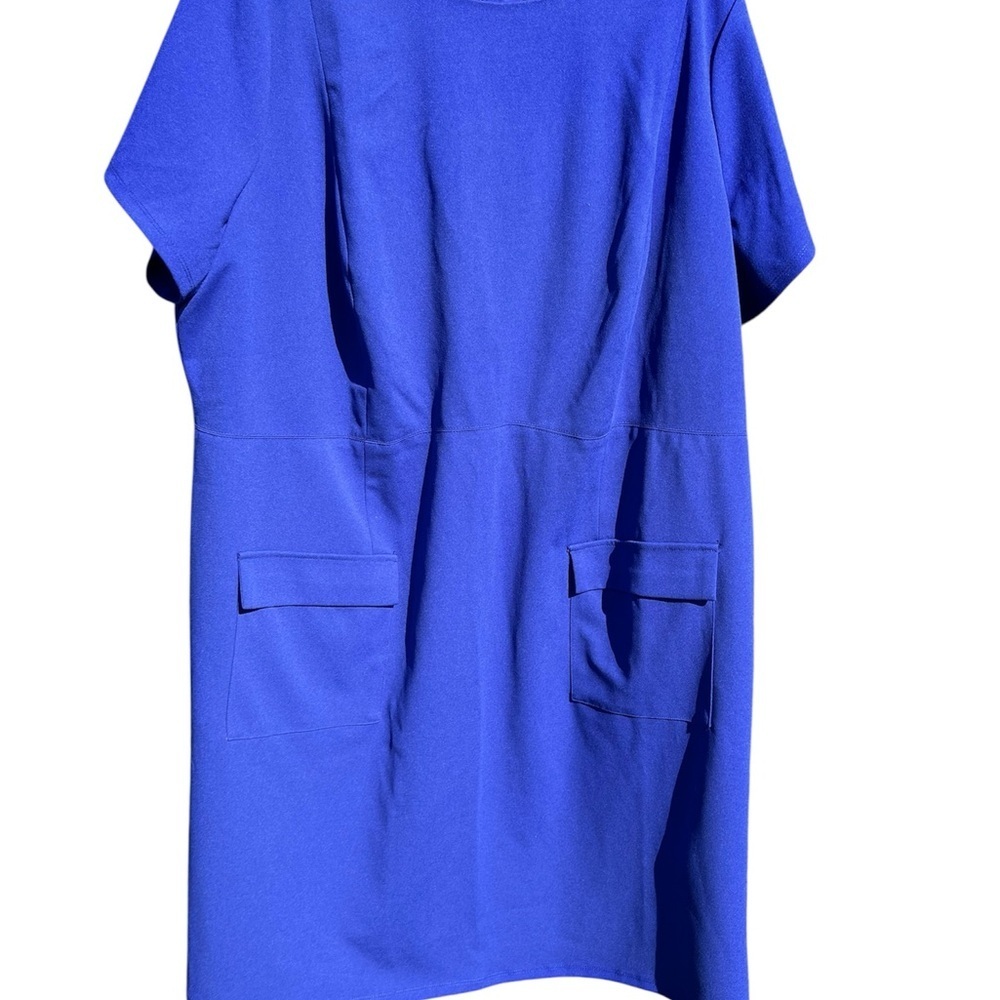 Donna Morgan Royal Blue Short Sleeve Midi Dress with Flap Pockets - Picture 3 of 9